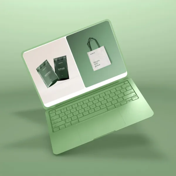 computadora verde abierta con imagen de un blog Website Informativa Profesional